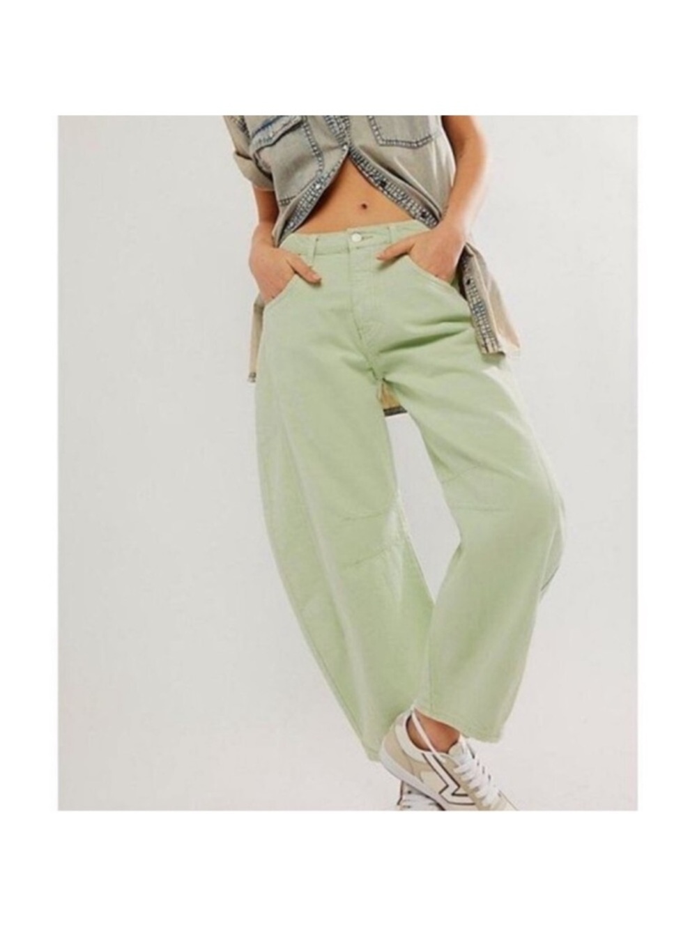 NEW Free People We The Free Pistachio Mint Green Lucky You Barrel Jeans 27 - Picture 2 of 11
